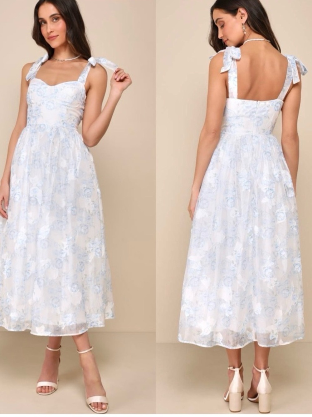 Lulus | Beautifully Adored White Floral Burnout Tie-Strap Midi Dress